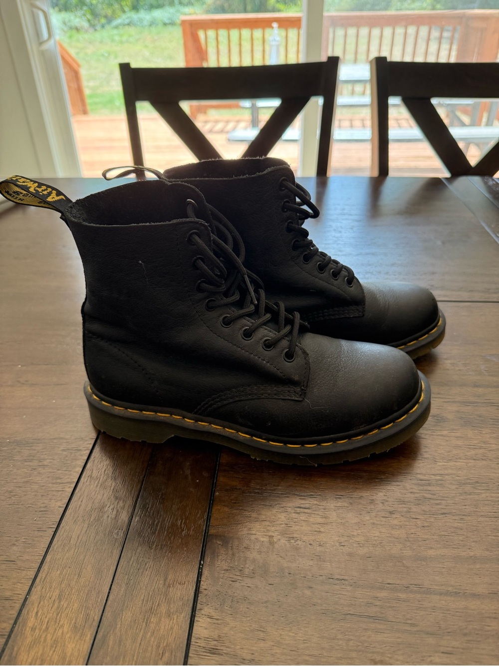 Dr. Martens Black Lace-Up Combat Boots with Yellow Stitching - Picture 3 of 4